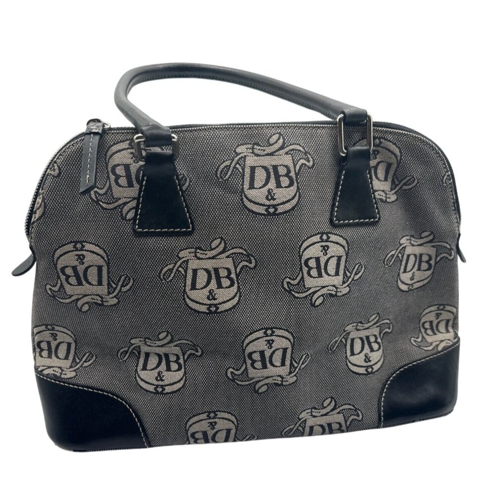 Dooney & Bourke Signature Canvas Satchel – Black/Beige, Leather Trim